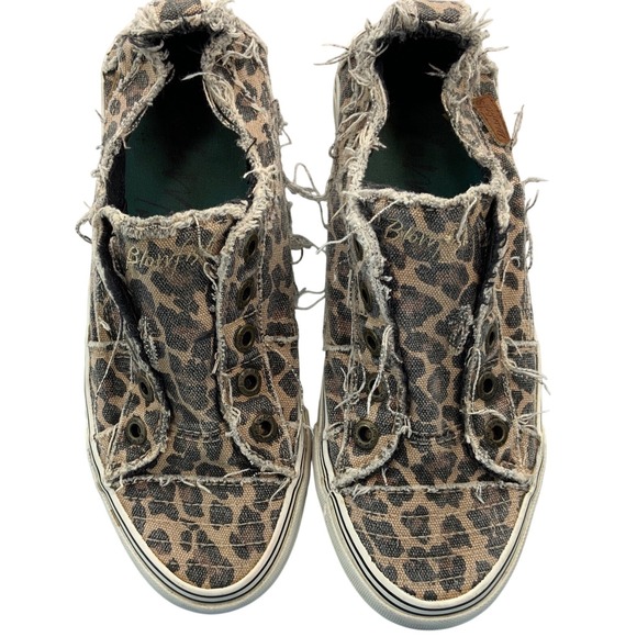 Blowfish Malibu Shoes - Blowfish Malibu Womens Leopard Print Distressed Canvas Slip On Sneakers Brown